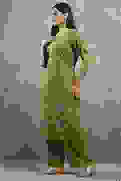 Green Polyester Straight Kurta Pants Set image number 3