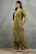 Green Polyester Straight Kurta Pants Set image number 3