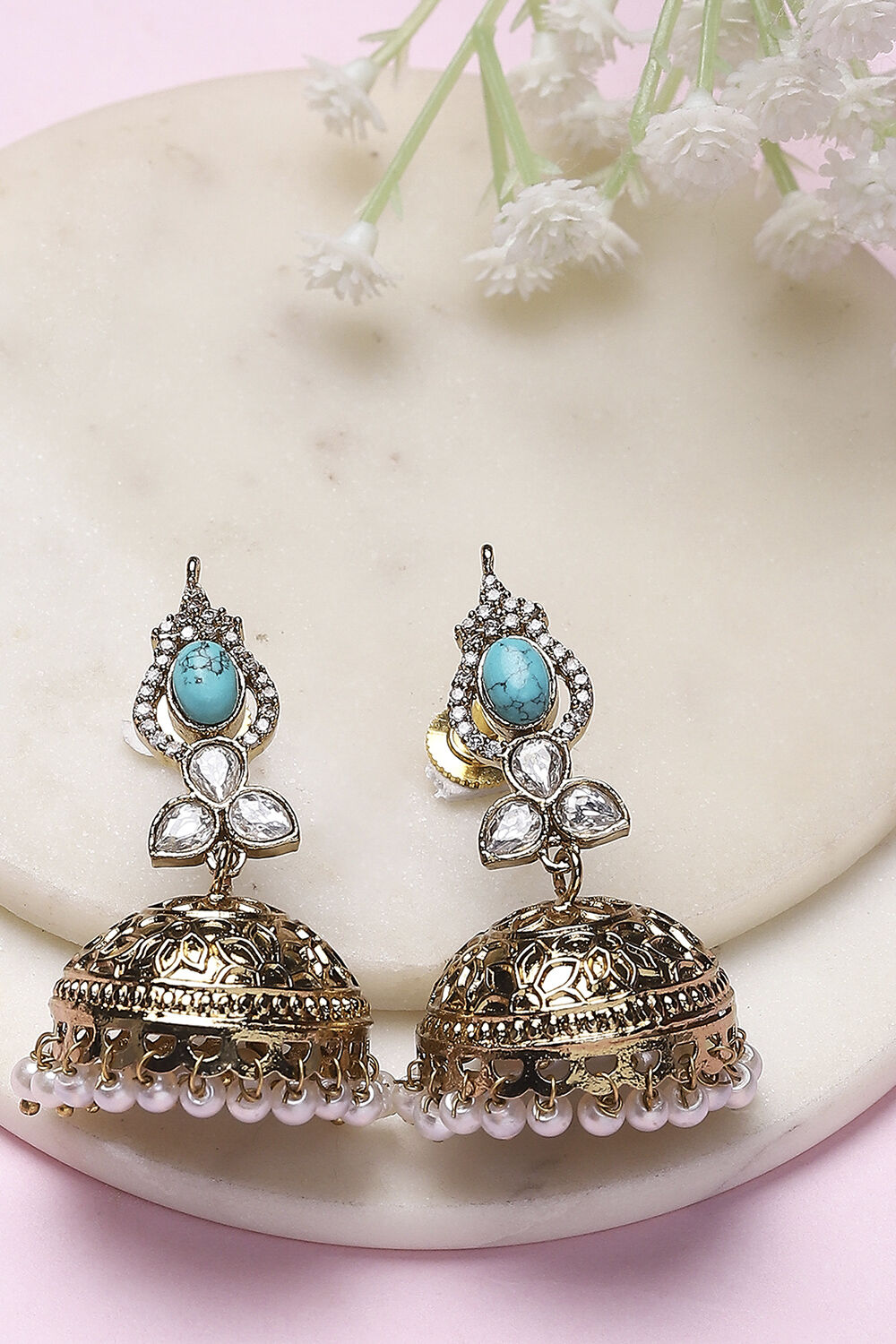 Turquoise Brass Jhumka image number 0
