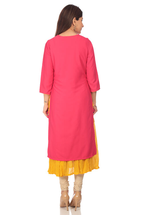 Pink Flared Poly Cotton Kurta image number 5