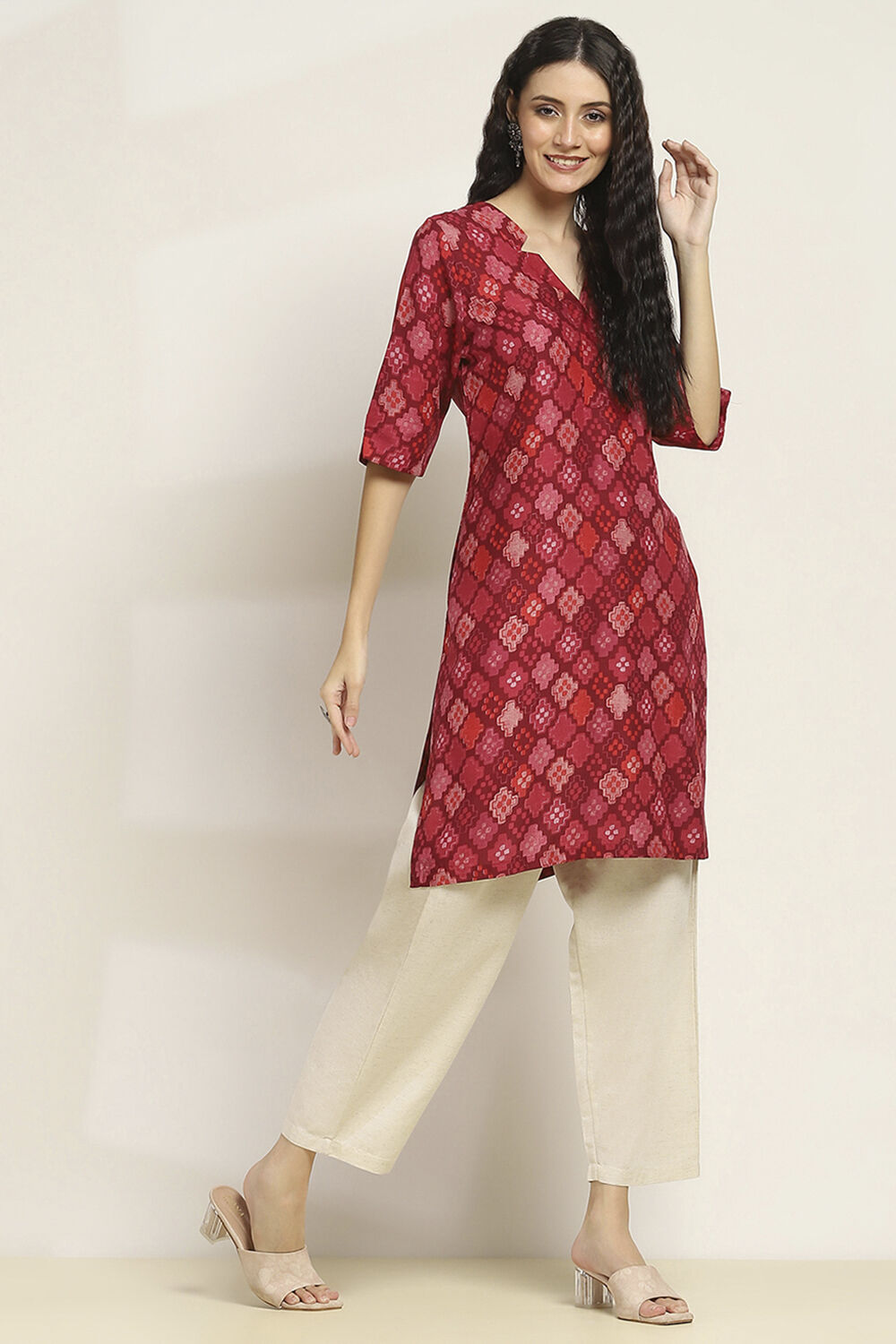 Red Printed Straight Kurta image number 4