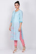 Blue Cotton Straight Kurta image number 2