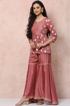 Onion Pink Art Silk Sharara Set image number 3