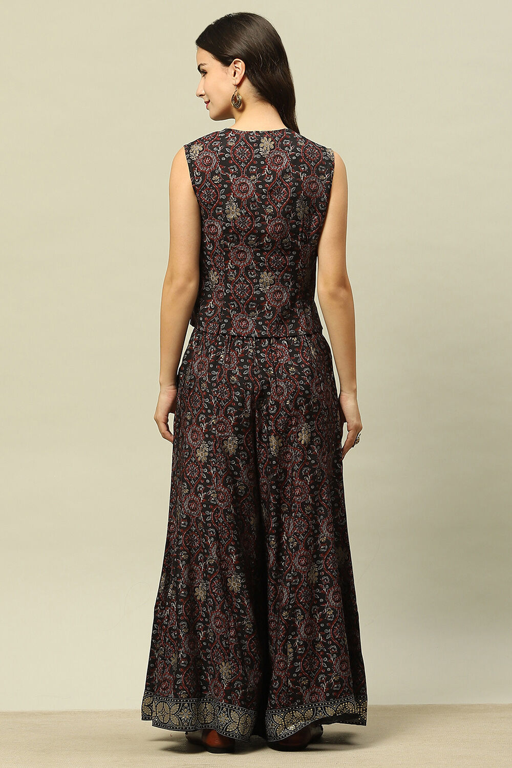 Black Viscose Blend Straight Printed Kurta Palazzo Suit Set image number 4