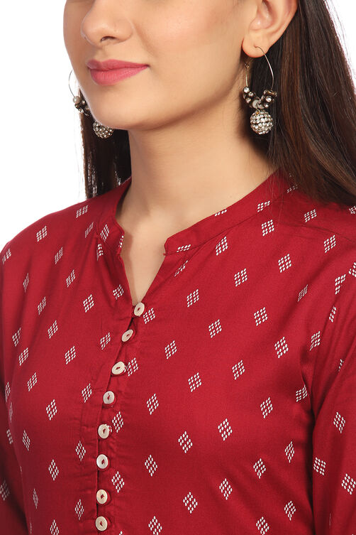 Maroon Flared Viscose Dress image number 6
