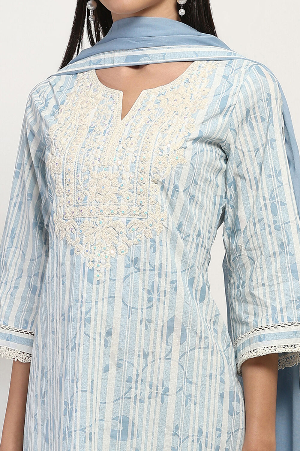 Blue Cotton Printed Straight Suit Set image number 1