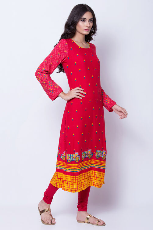 Coral Viscose Rayon Straight Kurta image number 3