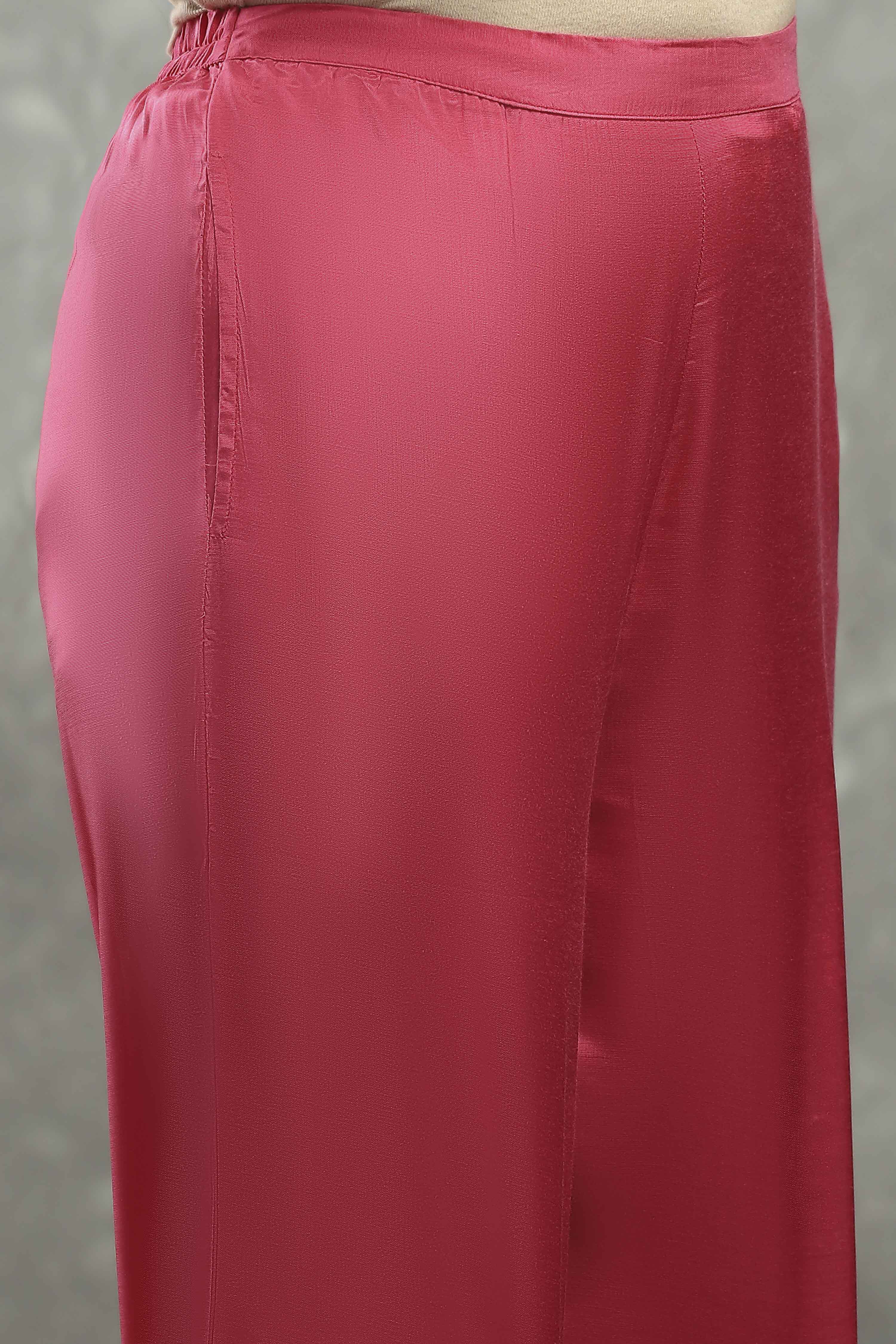 Pink Viscose Straight Kurta Pants Set image number 2