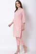 Peach Cotton Straight Kurta image number 2