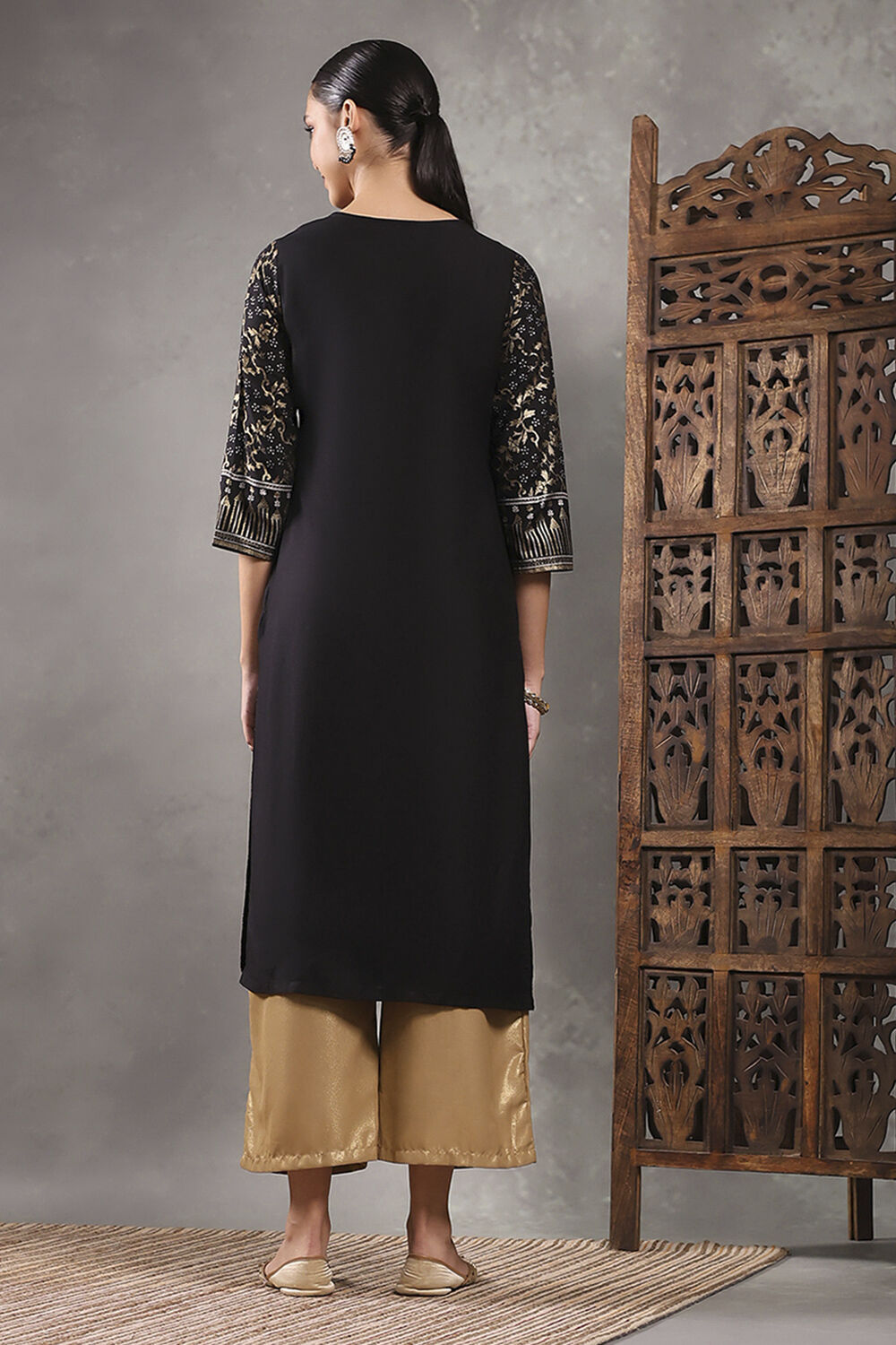 Black Printed Straight Kurta image number 3