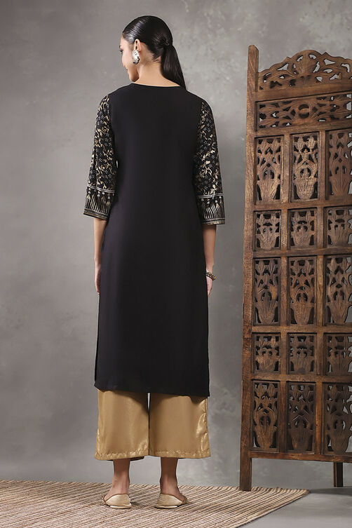 Black Viscose Rayon Printed Straight Kurta image number 3