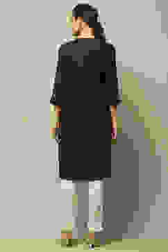 Olive Green Solid Straight Kurta image number 3