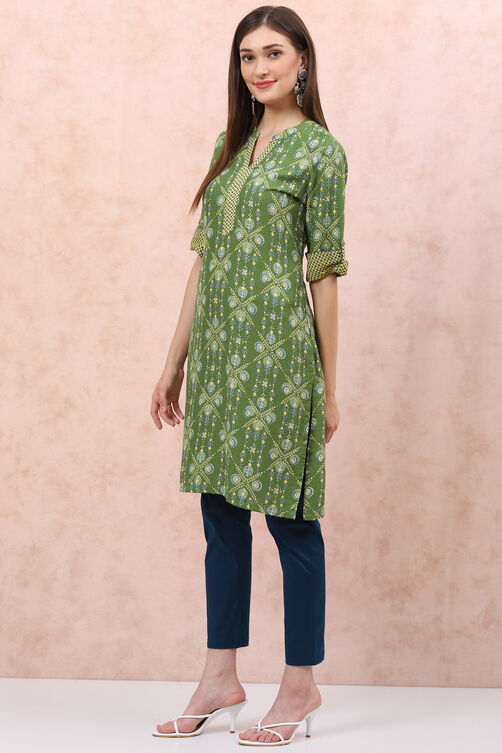 Lime Green LIVA Straight Kurta image number 0