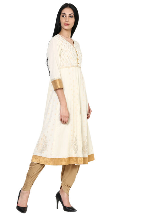 Off White Kalidar Cotton Kurta image number 3