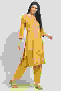 Yellow Viscose Rayon Printed Straight Kurta Pants Set image number 5