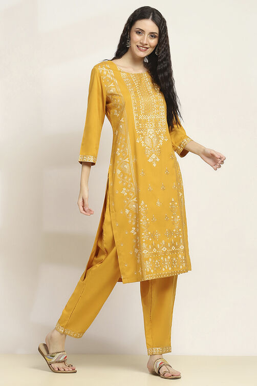 Black Viscose Rayon Printed Straight Kurta Pants Set image number 5
