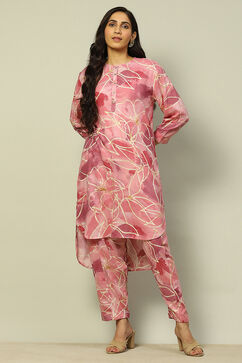 Pink Floral Printed Straight Co-ord Set image number 3