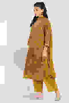 Yellow Cotton Blend Straight Suit Set image number 3