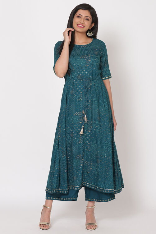 Green Viscose Rayon A Line Kurta image number 2