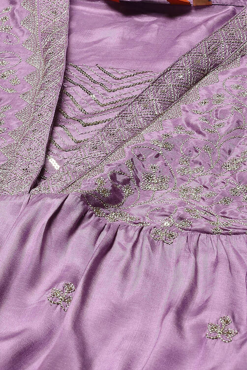 Rust Viscose Gathered Embroidered Kurta Palazzo Suit Set image number 1