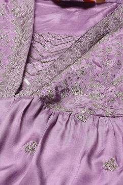 Lavender Viscose Gathered Embroidered Kurta Palazzo Suit Set image number 1
