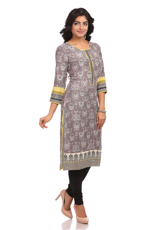 Grey Straight Rayon Kurta image number 2