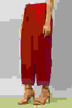 Red Rayon Slub Straight Palazzos image number 2