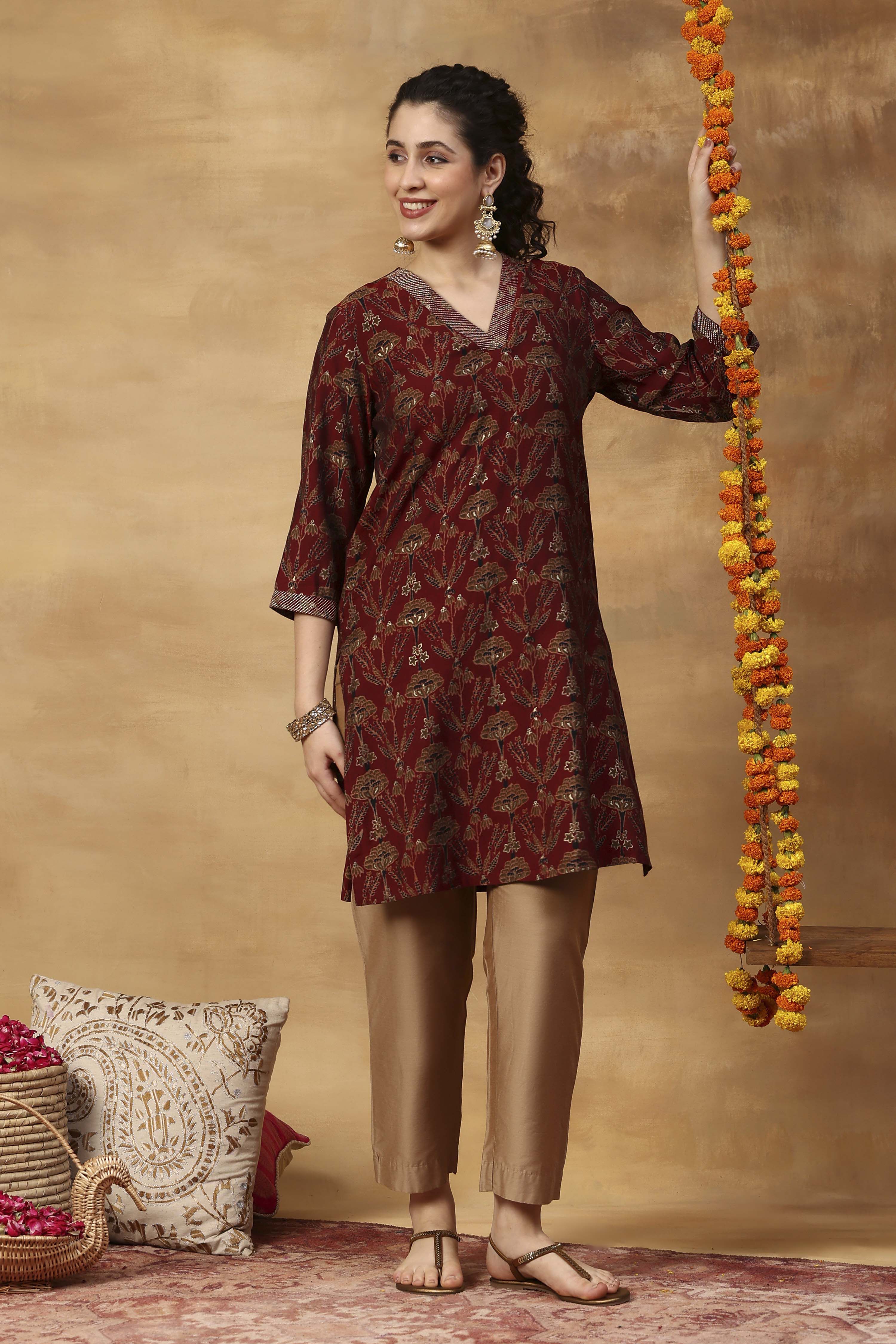Red Printed Straight Kurta image number 0