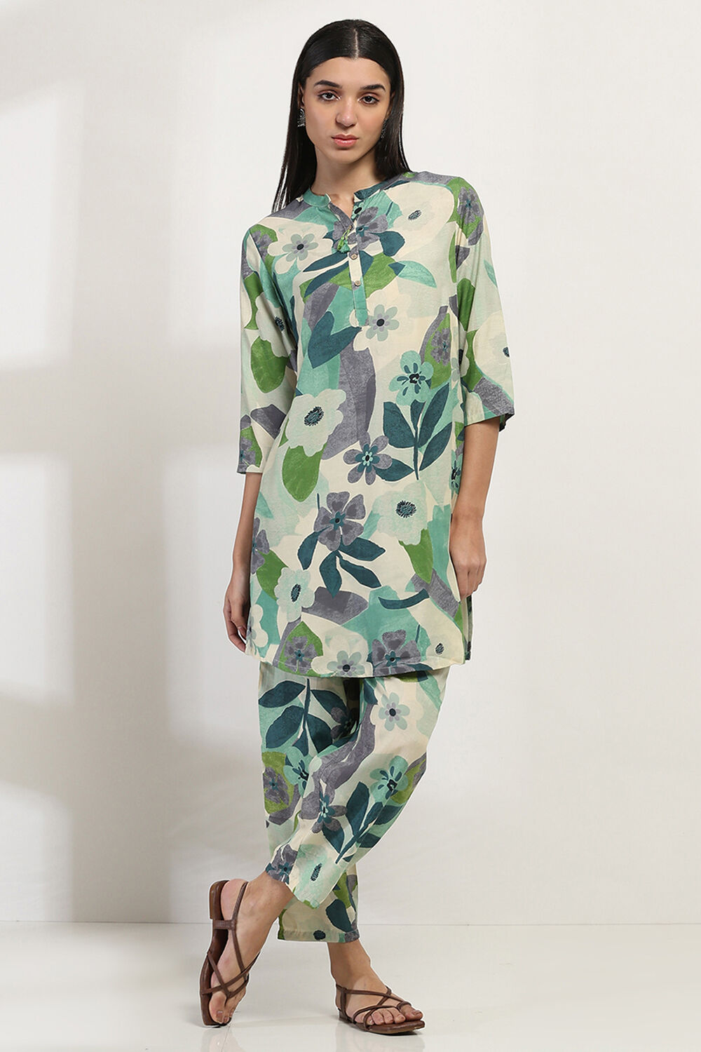 Aqua Printed Straight Co-ord Set image number 6