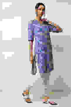 Purple Printed Straight Kurta image number 4