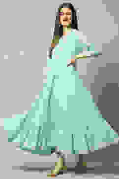 Blue Viscose Shantoon Printed A-line Dress image number 0