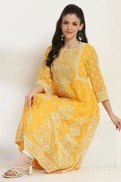 Mustard Polyester Flared Kurta image number 0