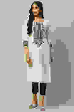 Ecru Rayon Staight Kurta image number 5