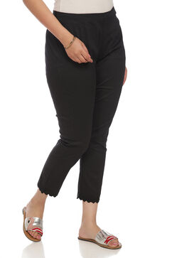 Black Poly Cotton Slim Pants image number 1