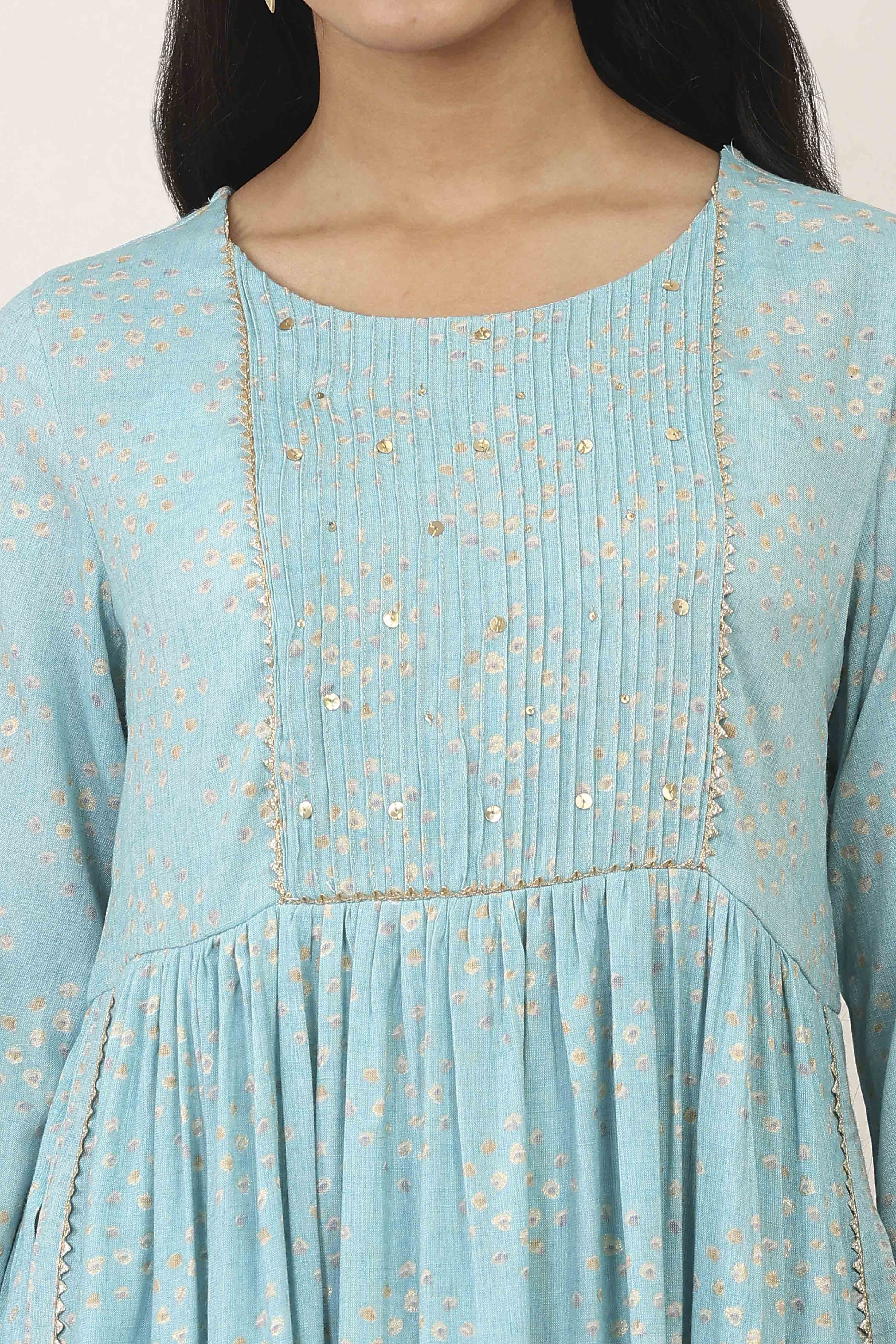 Blue Viscose Polyester Straight Suit Set image number 1
