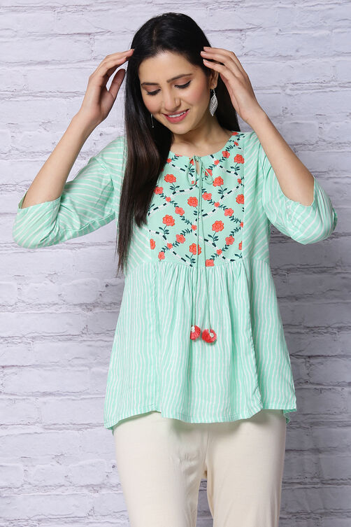 Mint Green Viscose Rayon Flared Top image number 1
