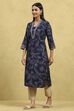 Indigo Blue Viscose Blend Printed Straight Kurta image number 2