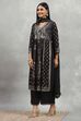 Black Viscose Blend Printed Gathered Suit Set image number 3