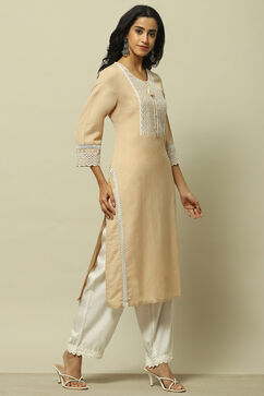 Beige Rayon Straight Kurta image number 4