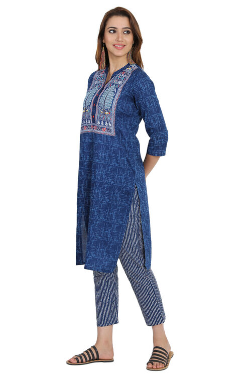 Indigo Straight Cotton Kurta image number 2