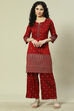 Maroon Cotton Blend Woven Straight Kurta Suit Set image number 6