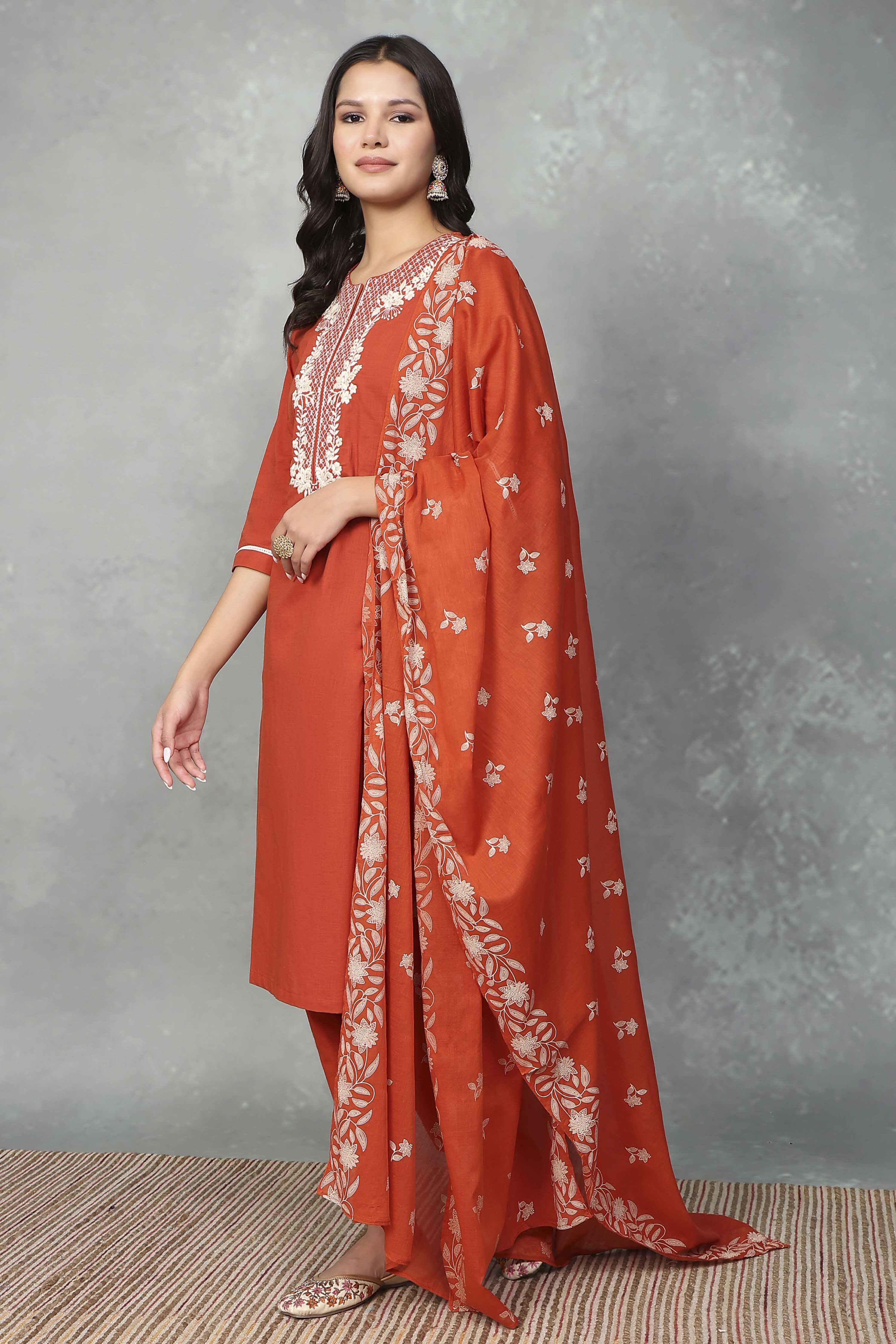 Brown Cotton Straight Suit Sets image number 0