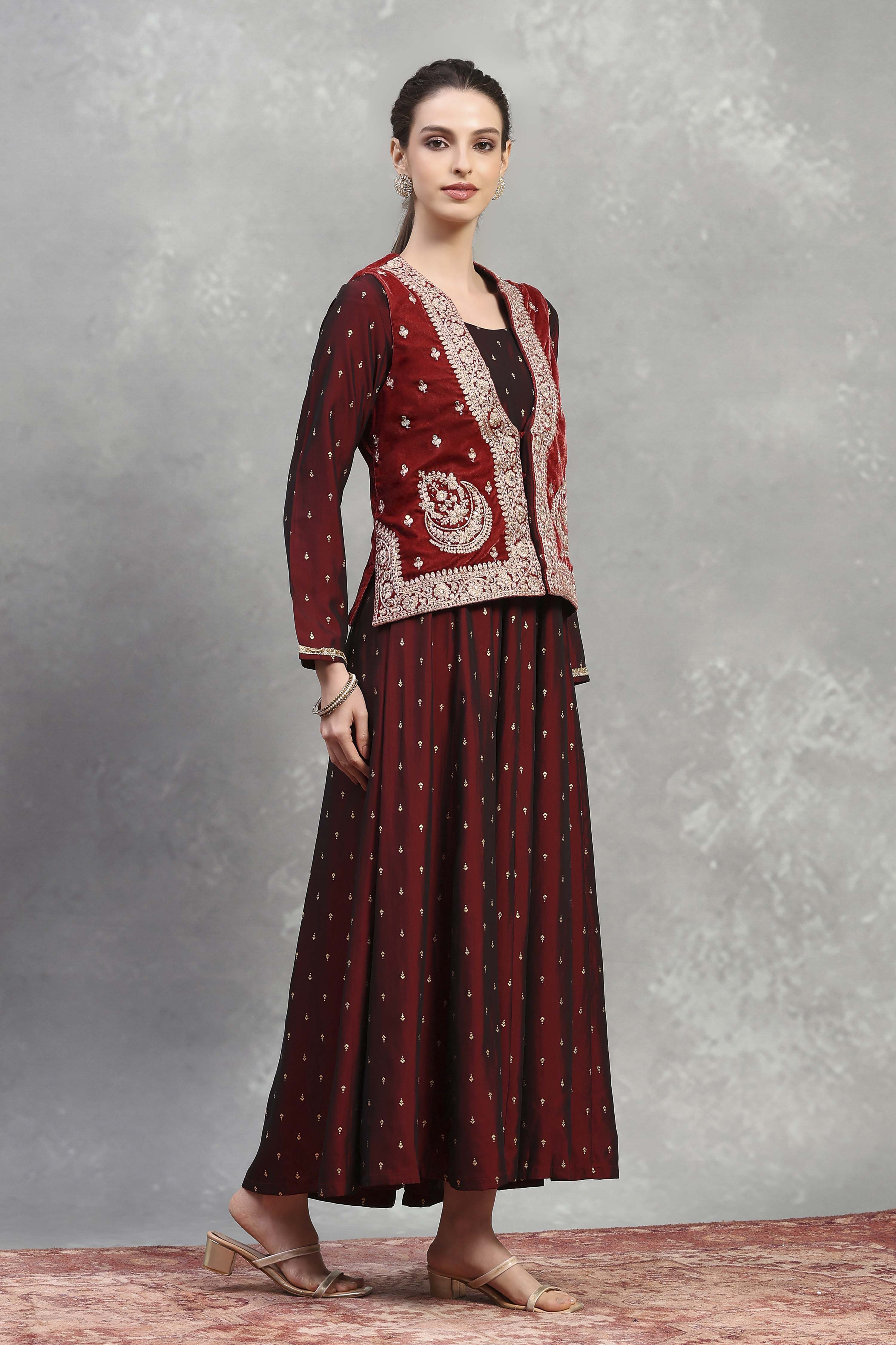 Blue Polyester Blend Printed Kalidar Dress image number 6