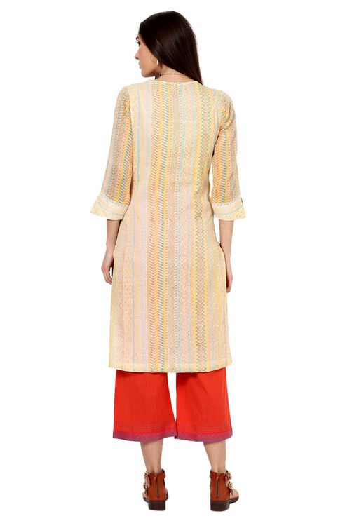 Yellow Straight Cotton Kurta image number 5
