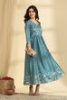 Teal Printed Viscose Blend Ethnic Dress image number 0