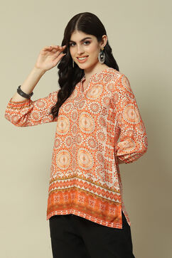 Orange Polyester A-Line Printed Top image number 2