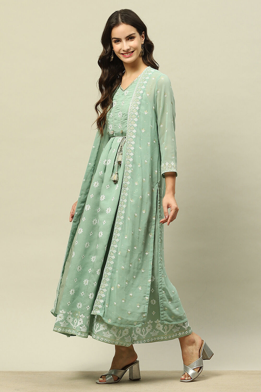 Green Viscose Blend Printed Dress image number 2