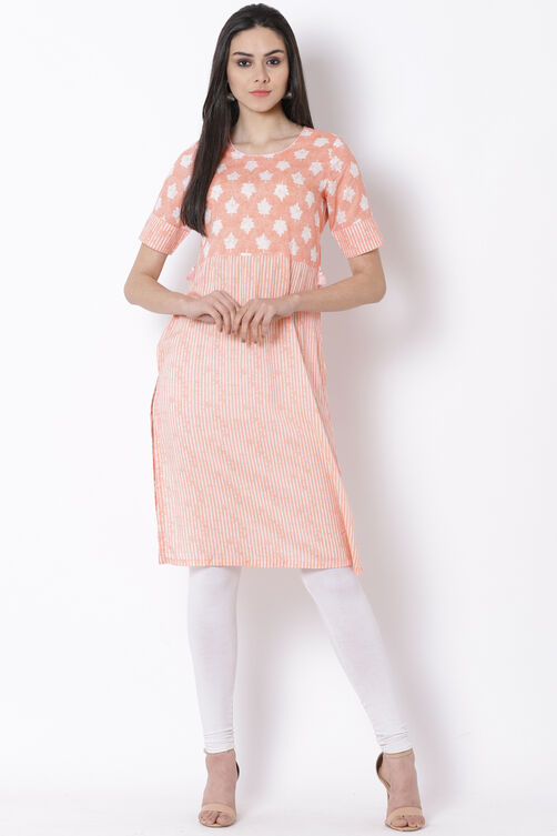 Peach Viscose Straight Kurta image number 2