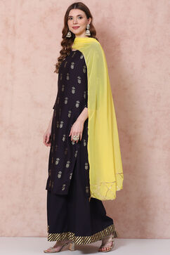 Navy Blue Straight Printed Suit Set image number 5