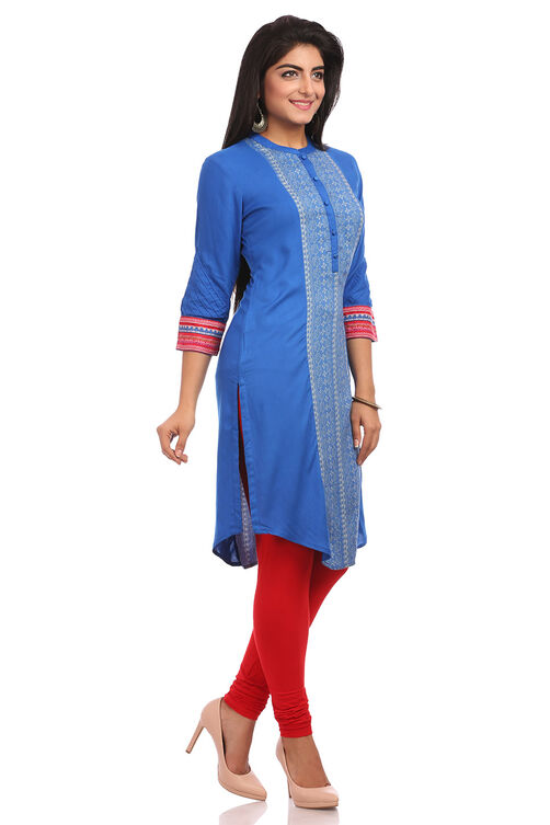 Blue Straight Cotton Kurta image number 2